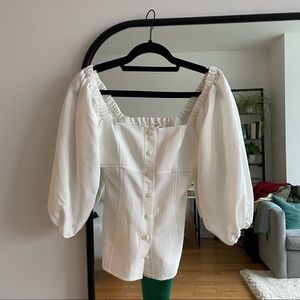 Wayf Puff Sleeve White Top